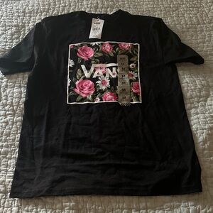 Vans Black Tee with Pink Floral Print NWT